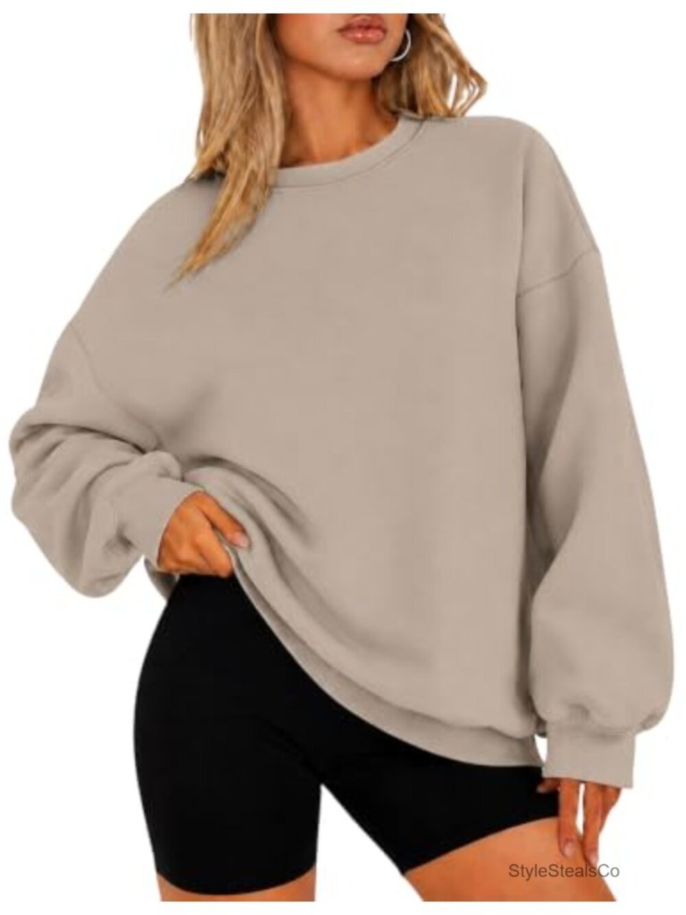 Oversized Crewneck Fleece Pullover Sweatshirt Cotton Polyester